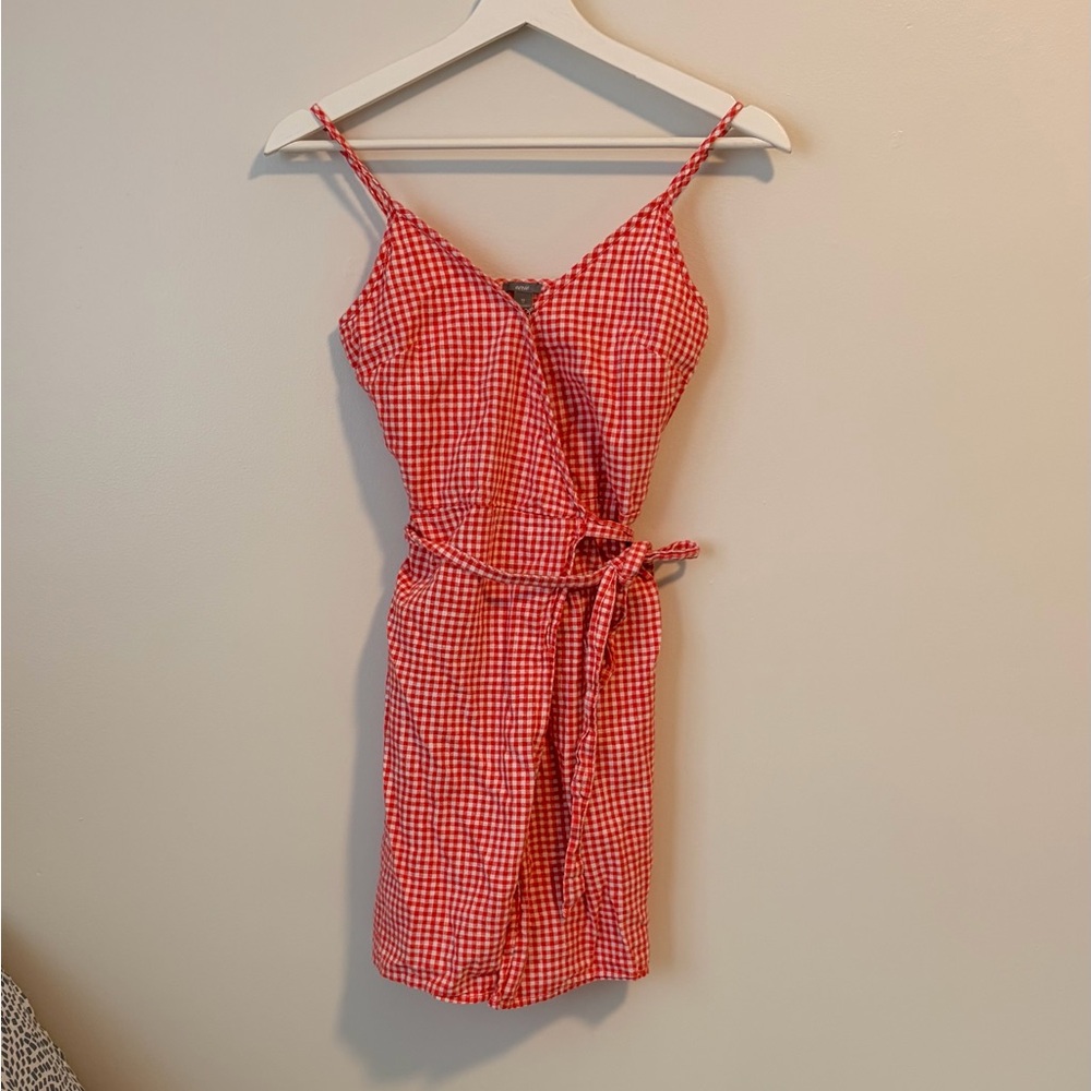Aerie Red & White Checkered Gingham Wrap Mini Dress